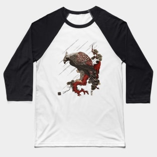 EAGLE ON THE PINE BRANCH IN THE RAIN Antique Japanese Woodcut Baseball T-Shirt